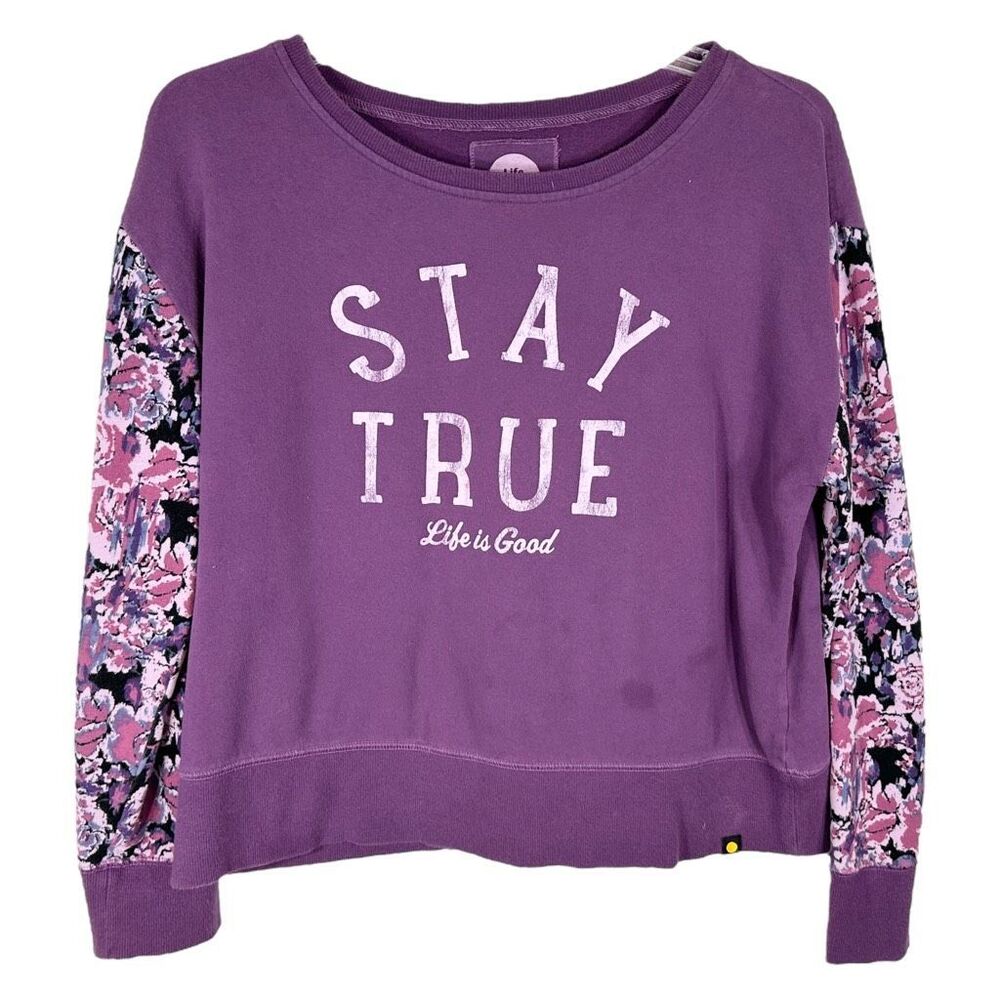 Life is‎ Good Medium Top Long Sleeve Relaxed Stay True Graphic Tee Purple 1646